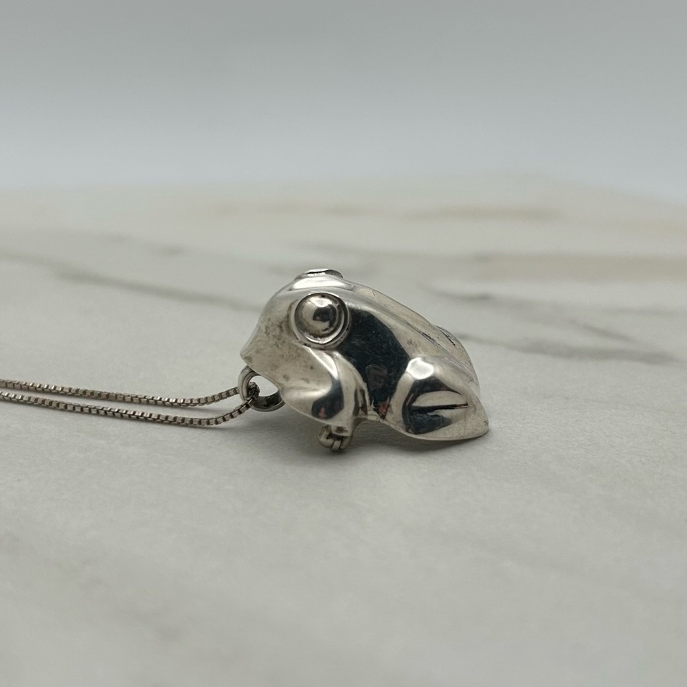 Taxco Mexico Vintage Sterling Silver Frog Brooch Pendant Necklace